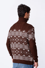 Men's Slim Fit High Neck Printed Long Sleeve Pullover