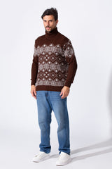 Men's Slim Fit High Neck Printed Long Sleeve Pullover