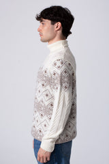 Men's Slim Fit High Neck Printed Long Sleeve Pullover