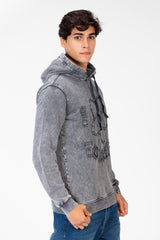 Men's Washed Tomato Print Front Hoodie Sweatshirt