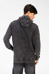 Men's Washed Slim Fit Hoodie Sweatshirt With A Print On The Front