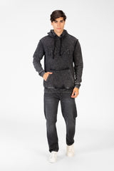 Men's Washed Slim Fit Hoodie Sweatshirt With A Print On The Front