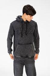 سويت شيرت هودي رجالي Slim Fit مغسول مع طباعة على الأمام