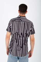 Mens Short Sleeve Striped Slim Fit Shirt In Printed Poplin Material