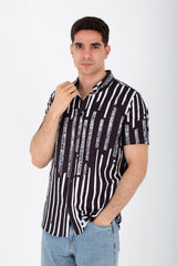 Mens Short Sleeve Striped Slim Fit Shirt In Printed Poplin Material