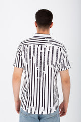 Mens Short Sleeve Striped Slim Fit Shirt In Printed Poplin Material