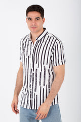 Mens Short Sleeve Striped Slim Fit Shirt In Printed Poplin Material