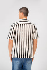 Men's Half Sleeve Striped Slim Fit Collar Mesh Shirt High Quality Material