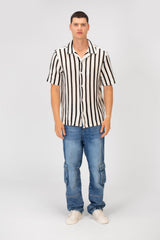 Men's Half Sleeve Striped Slim Fit Collar Mesh Shirt High Quality Material