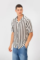 Men's Half Sleeve Striped Slim Fit Collar Mesh Shirt High Quality Material