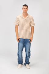 Men's Striped Short Sleeve Slim Fit Mesh Shirt