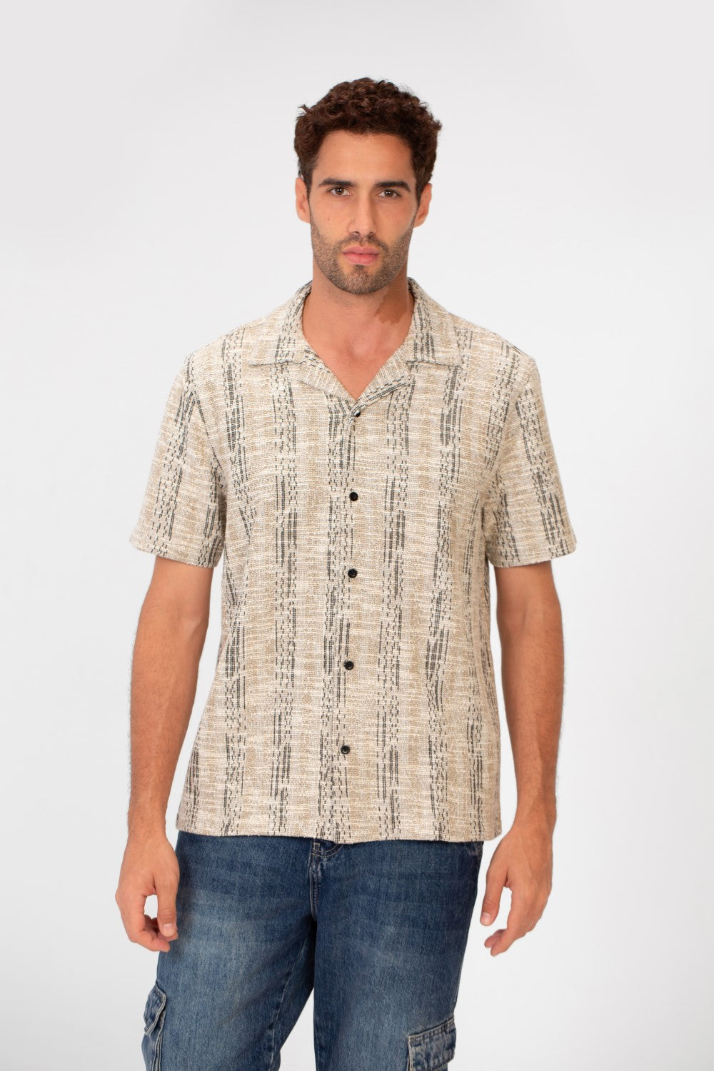 mesh dress shirt mens Men's Linen Mesh Shirt with Embroidery (Short Sleeves) 2XL / Linen / Beige