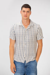 Men's Short Sleeve Striped Slim Fit Mesh Summer Shirt