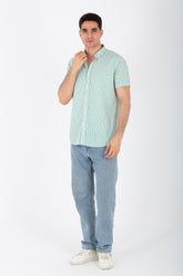 Mens Striped Half Sleeve Shirt With A Collar And Buttons On The Front