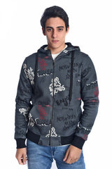 Men's Slim Fit Hooded Printed Sweatshirt With Full Zipper