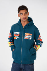 Men's Zip-Up Hooded Sweatshirt With Front Pocket And Print On The Front And Shoulder