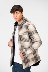 Men's Winter Checked Hood Shirt With Full Front Zipper Closure