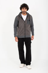 Men's Hooded Full Zipper Basic With Front & Side Pockets Padded Sweatshirt