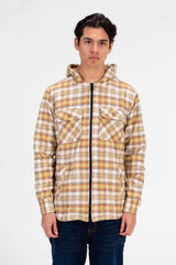 Men's Slim Fit Full Zip Fur Padded Checked Shirt