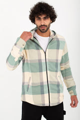 Men's Regular Fit Padded Zipper Made Of Soft Wool Hooded Checked Shirt