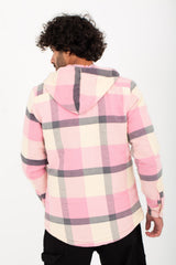 Men's Regular Fit Padded Zipper Made Of Soft Wool Hooded Checked Shirt
