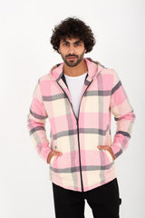 Men's Regular Fit Padded Zipper Made Of Soft Wool Hooded Checked Shirt