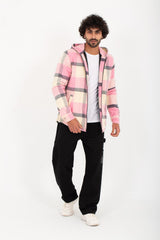 Men's Regular Fit Padded Zipper Made Of Soft Wool Hooded Checked Shirt