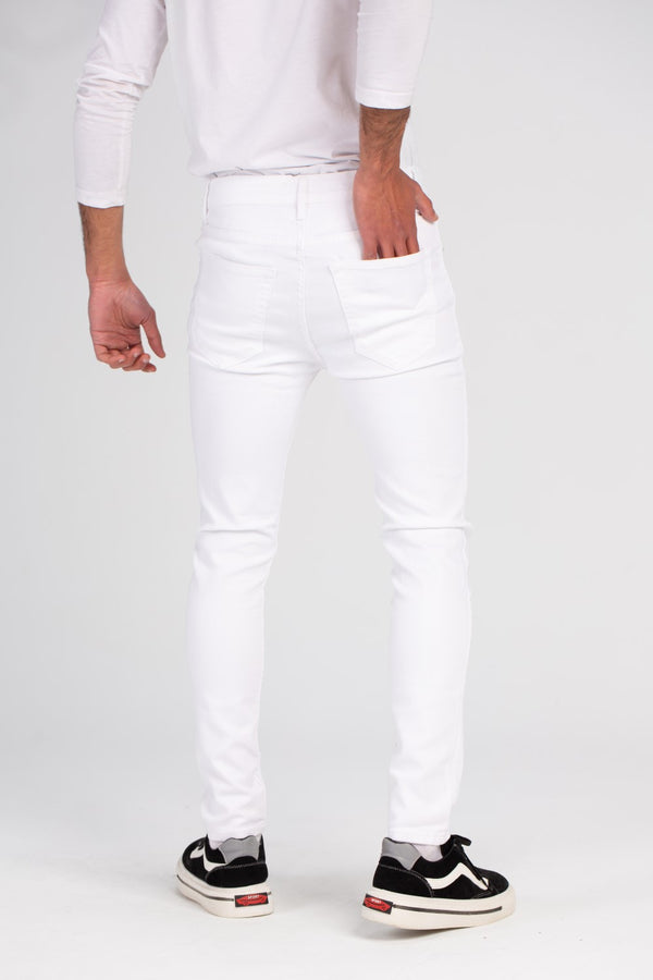 Men's Slim Fit cutting Jeans Pants With Unique Details Five Pockets White