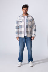 Men's Winter Wool Slim Fit Checked Shirt With Front Pockets And Long Sleeves