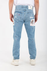 Men's Boyfriend Cutting Jeans Printed With Badge Tomato On The Back