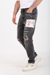 Men's Boyfriend Cutting Jeans Printed With Badge Tomato On The Back