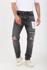 Men's Boyfriend Cutting Jeans Printed With Badge Tomato On The Back