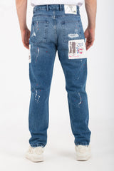 Men's Boyfriend Cutting Jeans Printed With Badge Tomato On The Back