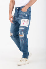 Men's Boyfriend Cutting Jeans Printed With Badge Tomato On The Back