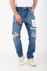 Men's Boyfriend Cutting Jeans Printed With Badge Tomato On The Back
