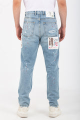 Men's Boyfriend Cutting Jeans Printed With Badge Tomato On The Back