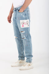 Men's Boyfriend Cutting Jeans Printed With Badge Tomato On The Back