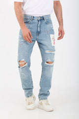 Men's Boyfriend Cutting Jeans Printed With Badge Tomato On The Back