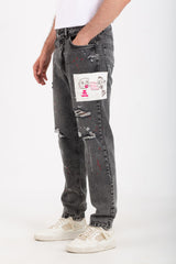 Men's Boyfriend Cutting Jeans Printed With Badge Tomato On The Back