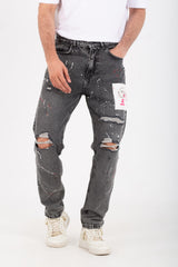 Men's Boyfriend Cutting Jeans Printed With Badge Tomato On The Back