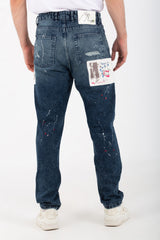Men's Boyfriend Cutting Jeans Printed With Badge Tomato On The Back