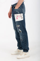 Men's Boyfriend Cutting Jeans Printed With Badge Tomato On The Back