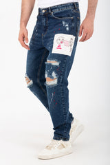 Men's Boyfriend Cutting Jeans Printed With Badge Tomato On The Back