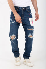 Men's Boyfriend Cutting Jeans Printed With Badge Tomato On The Back
