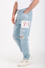 Men's Boyfriend Cutting Jeans Printed With Badge Tomato On The Back