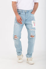 Men's Boyfriend Cutting Jeans Printed With Badge Tomato On The Back