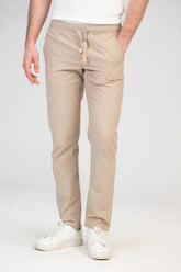 Mens Basic Linen Pants With Elastic Waistband And Unique Back Pockets
