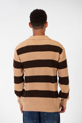 Men's Striped Polo Pullover With Front Buttons And Comfortable Flexible Material