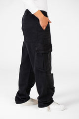 Men's Cargo Jeans Pants With Elastic Waist And Side Pockets