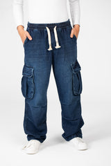Men's Cargo Jeans Pants With Elastic Waist And Side Pockets
